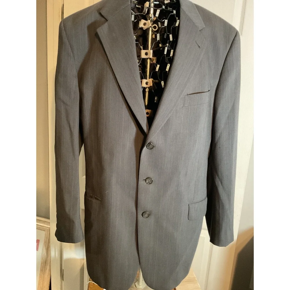 Joseph Abboud Mens 43 Long Blazer 100% Wool Pinstripe Gray 3-Button Sport Coat